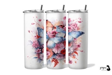 Butterfly Flower 20oz Skinny Tumbler Graphic By Gingerdesign · Creative