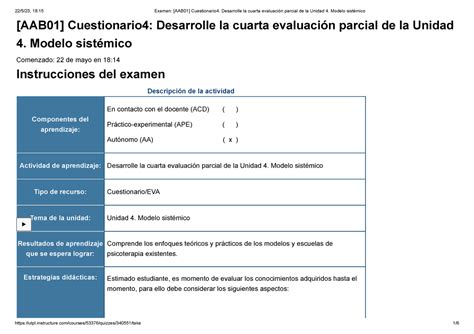 Examen Aab Cuestionario Desarrolle La Cuarta Evaluaci N Parcial