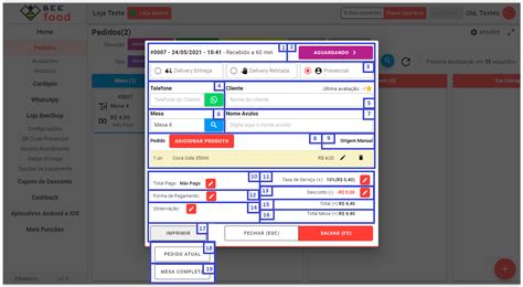 Gerenciar Pedidos Presencial Mesa Ou Comanda Ajuda BeeFood
