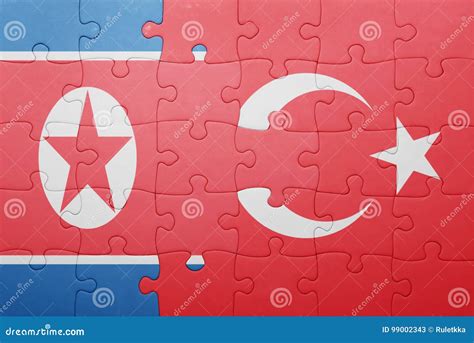 Puzzle With The National Flag Of Turkey And North Korea Stock Image