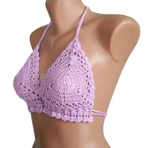Brazilian Triangle Bikini Top Crochet Scalloped Halter Bralette Knit Crop Top Custom Etsy