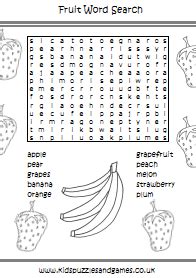 Fruit And Vegetables Word Search