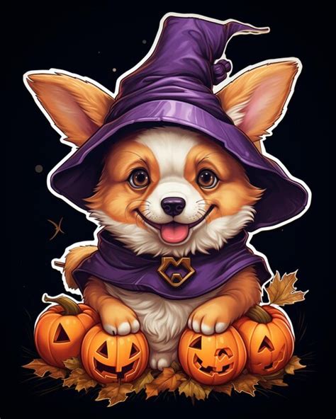 Premium Photo | Arafed corgi dressed in a witch costume sitting on a ...