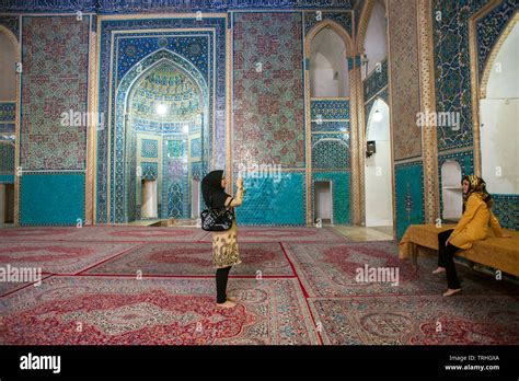 Tourists Inside The 14th Century Masjid E Jame Mosque In Yazd Iran The Mosque Is Renowned For