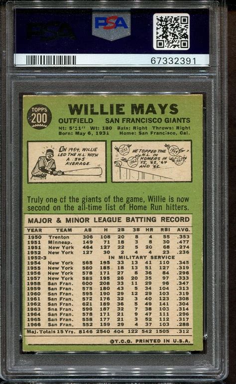 1967 Topps 200 Willie Mays Psa 7 San Francisco Giants Hof Ebay