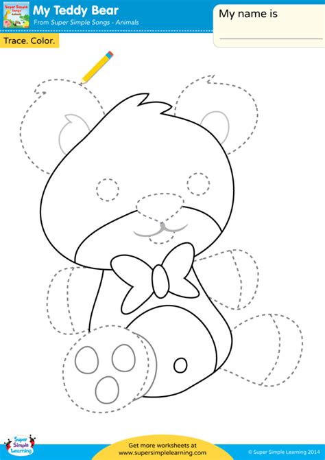 My Teddy Bear Worksheet Trace And Color Super Simple