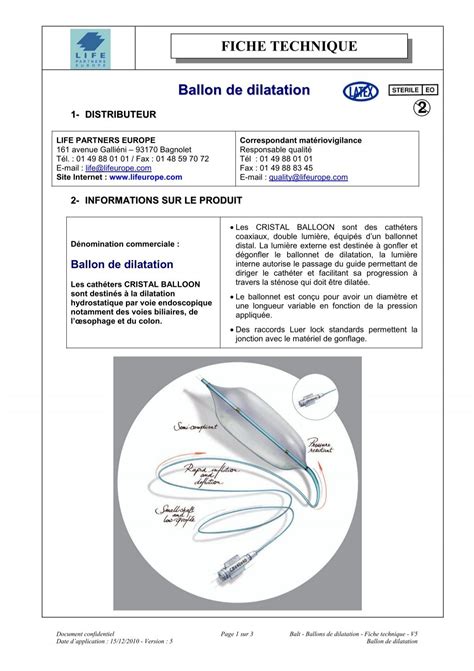 Fiche Technique Ballon De Dilatation Life Partners Europe