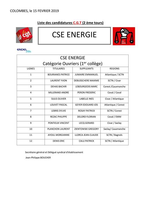 Voici La Liste De La Cgt Pour Le Me Tour Dans Le Er Coll Ge Du Cse