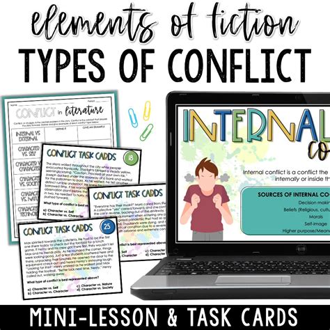 Types Of Conflict In Literature Mini Lesson Task Cards Worksheets