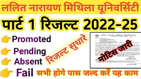 LNMU BA BSC BCOM Part 1 Result 2022 25Promoted Pending Absent Fail सभ