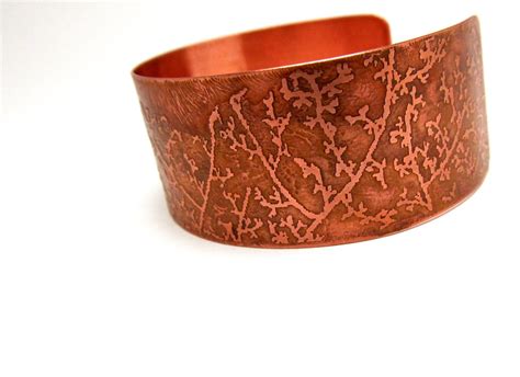 Etched Copper Bracelet Wildflowers Metal Jewelry Copper Cuff OOAK 35