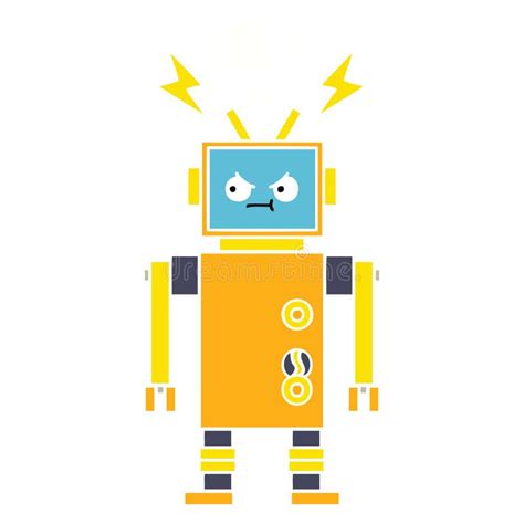 Flat Color Retro Cartoon Of A Malfunctioning Robot Stock Vector