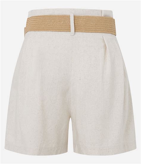 Short Clochard Em Viscolinho Cinto Fivela De Madeira Off White