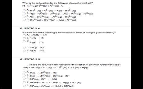 Solved What Is The Cell Reaction For The Following