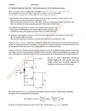 Elektronik Lab 2 Bütünleme Soruları ve Cevapları 2014 Vize ve Final