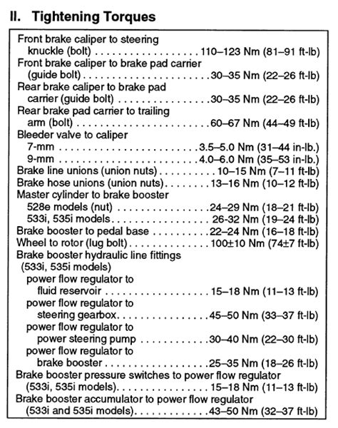 Caliper Tightening Torques