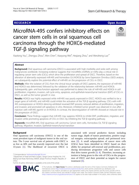 Pdf Microrna 495 Confers Inhibitory Effects On Cancer Stem Cells In