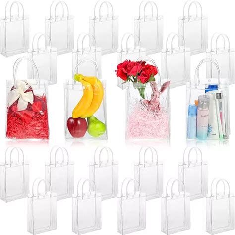 25 Bolsas De Regalo Transparentes Con Asas Bolsa De Pvc Tra Envío gratis