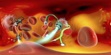 360 Degree Vr Spherical Panorama Of Nanobot In Blood Stock Illustration