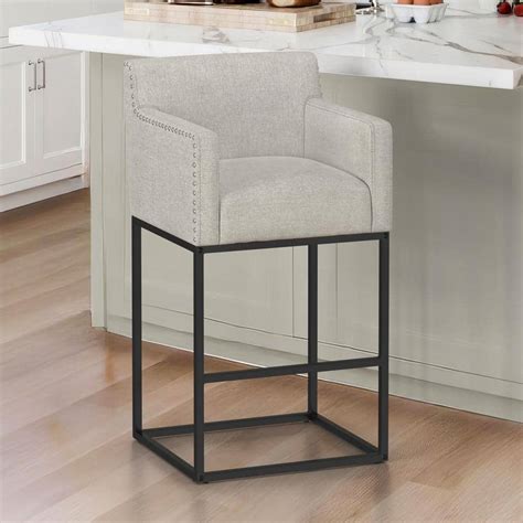 LUE BONA Luna 30 In Gray Fabric Upholstered Counter Height Bar Stool