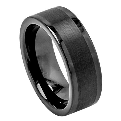 Black Tungsten Carbide Wedding Band Ring Mens Jewelry Comfort Fit Brushed Center Ebay