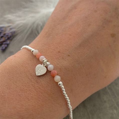 Personalised Pink Opal October Birthstone Bracelet Dainty Etsy UK