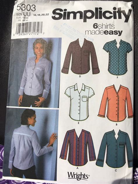 Simplicity Shirt Pattern 5303 Etsy Blouse Pattern Sewing Shirt Pattern Simple Shirts