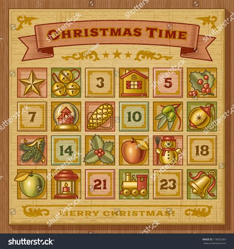 Vintage Christmas Advent Calendar Vector Stock Vector (Royalty Free ...