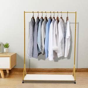 Yiyibyus Freestanding Gold Metal Rolling Clothes Rack Garment Rack