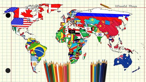 World Map With Flags Artwork, Countries, Flag, Map, World, 49% OFF