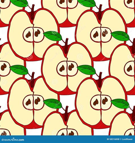 Vector Seamless Pattern With Red Apples Stock Vector Illustration Of