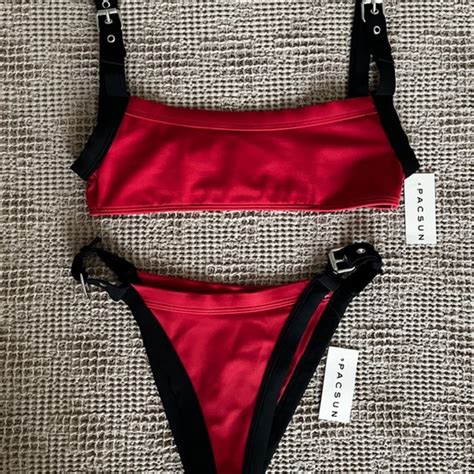 PacSun Swim Pacsun Red Belt Buckle High Cut Bikini Bottom Tank Bikini Top Set Xss Poshmark