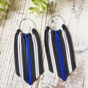 Thin Blue Line Leather Fringe Earrings Back The Blue Earrings LEOW