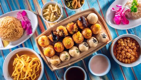 Comida Tradicional En El Festival De Obon De Japones Visto Desde Arriba