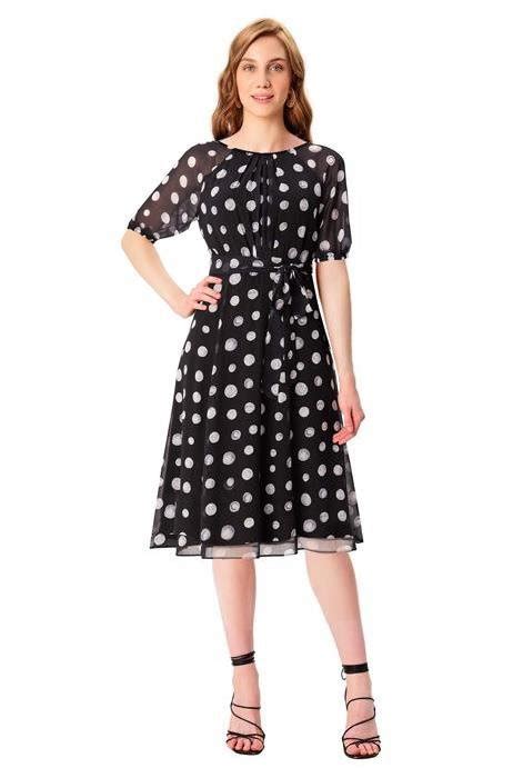 Shop Polka Dot Print Georgette Sash Tie Dress Eshakti