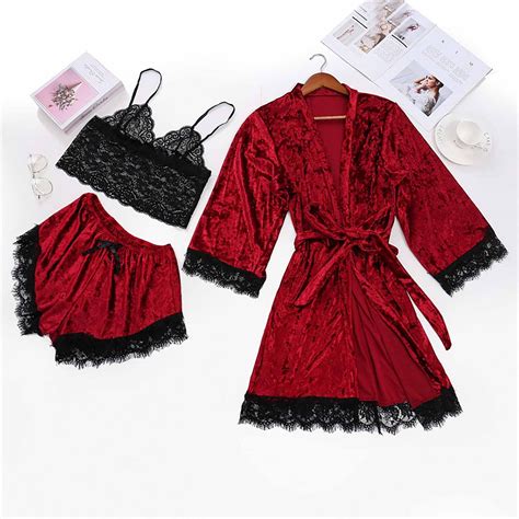 Xysaqa Womens Velvet Pajamas Set 3pcs Floral Lace Cami Top Shorts Soft Lingerie Sleepwear With