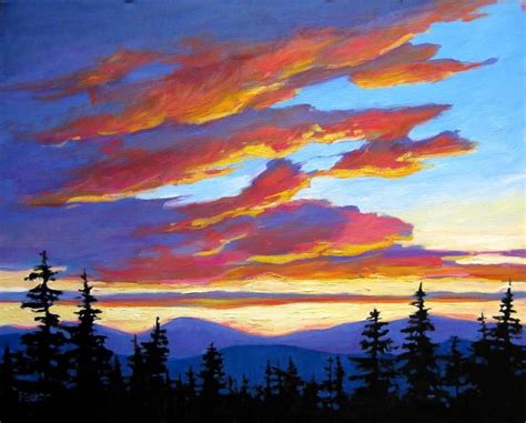 Sunset Mountain Painting at PaintingValley.com | Explore collection of ...