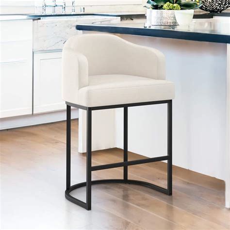 Lue Bona Crystal In Beige Linen Fabric Upholstered Counter Stool