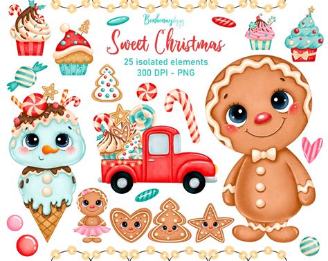 Sweet Christmas Clipart Cute Gingerbread Man Clipart Winter Etsy Uk