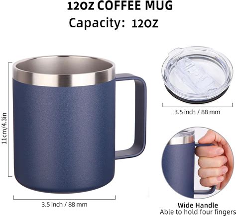 Suswim 12oz Stainless Steel Insulated Coffee Mug With Handle Double