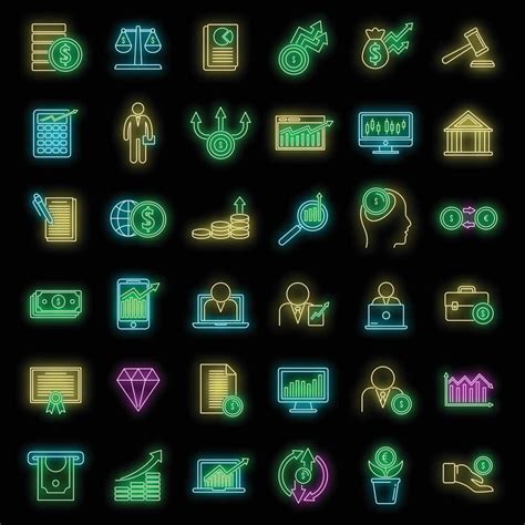 Broker Auditor Icons Set Vector Neon Vector Art At Vecteezy