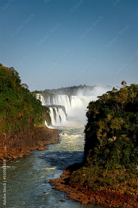 Current of the Iguazu River after flowing from the Iguazu Falls Stock ...