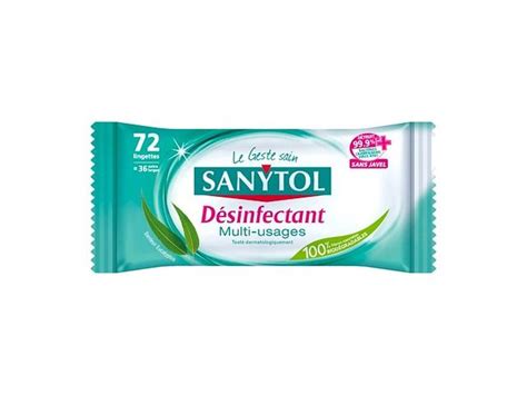 Lingettes nettoyantes désinfectantes surfaces Sanytol Paquet de 72