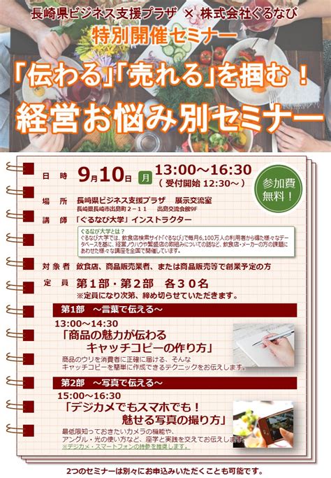 「伝わる」「売れる」を掴む！経営お悩み別セミナー【終了しました】 長崎県ビジネス支援プラザ