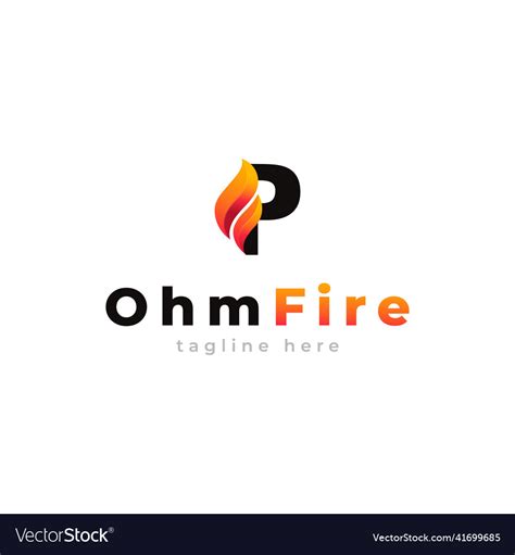 Initial Letter P With Flame Fire Logo Design Vector Image