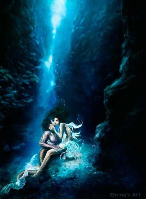 Mermaid And Merman Kissing Conceptual Illustration Nymph Mermaids And