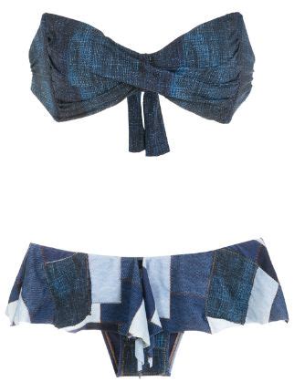 Amir Slama Patchwork Denim Style Bikini Farfetch