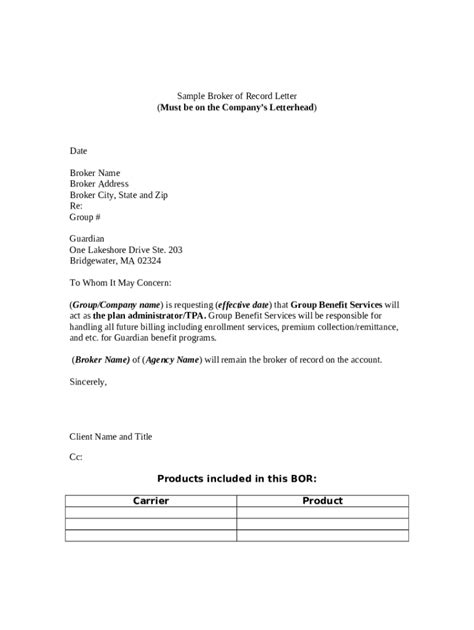 What Is A Broker Of Record Letter Template Example Doc Template