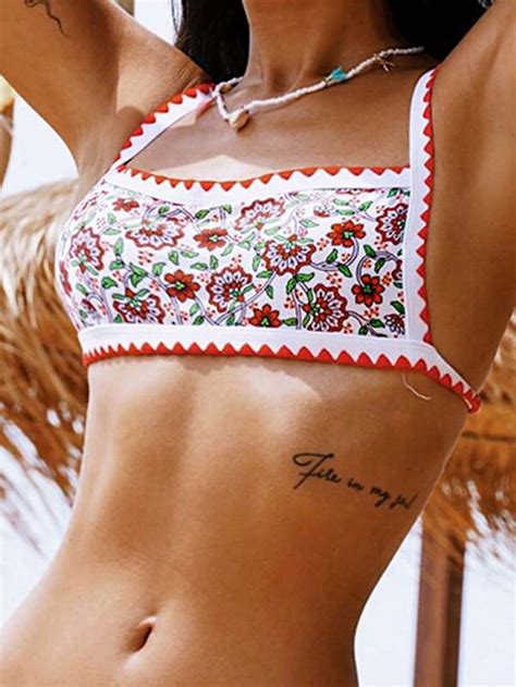 Bikinx Floral Print Whip Stitch Bikini Top SHEIN USA