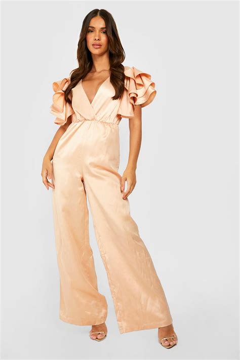 Ruffle Sleeve Wide Leg Jumpsuit Boohoo